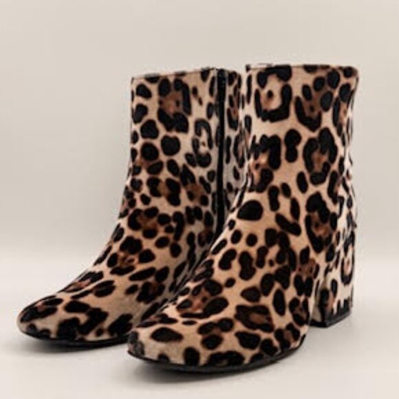 Leopard Print Block Heel Ankle Boots Faux Suede Women’s Size 8.5 - Picture 1 of 10